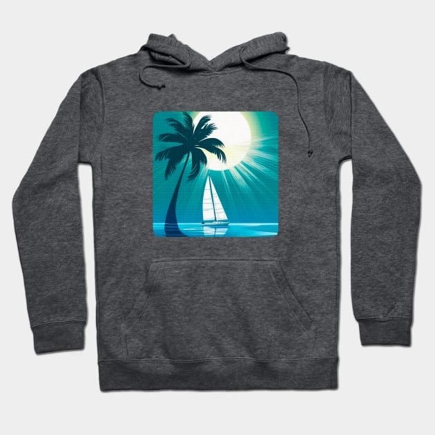 Yacht, palm tree, sun Hoodie by NATLEX